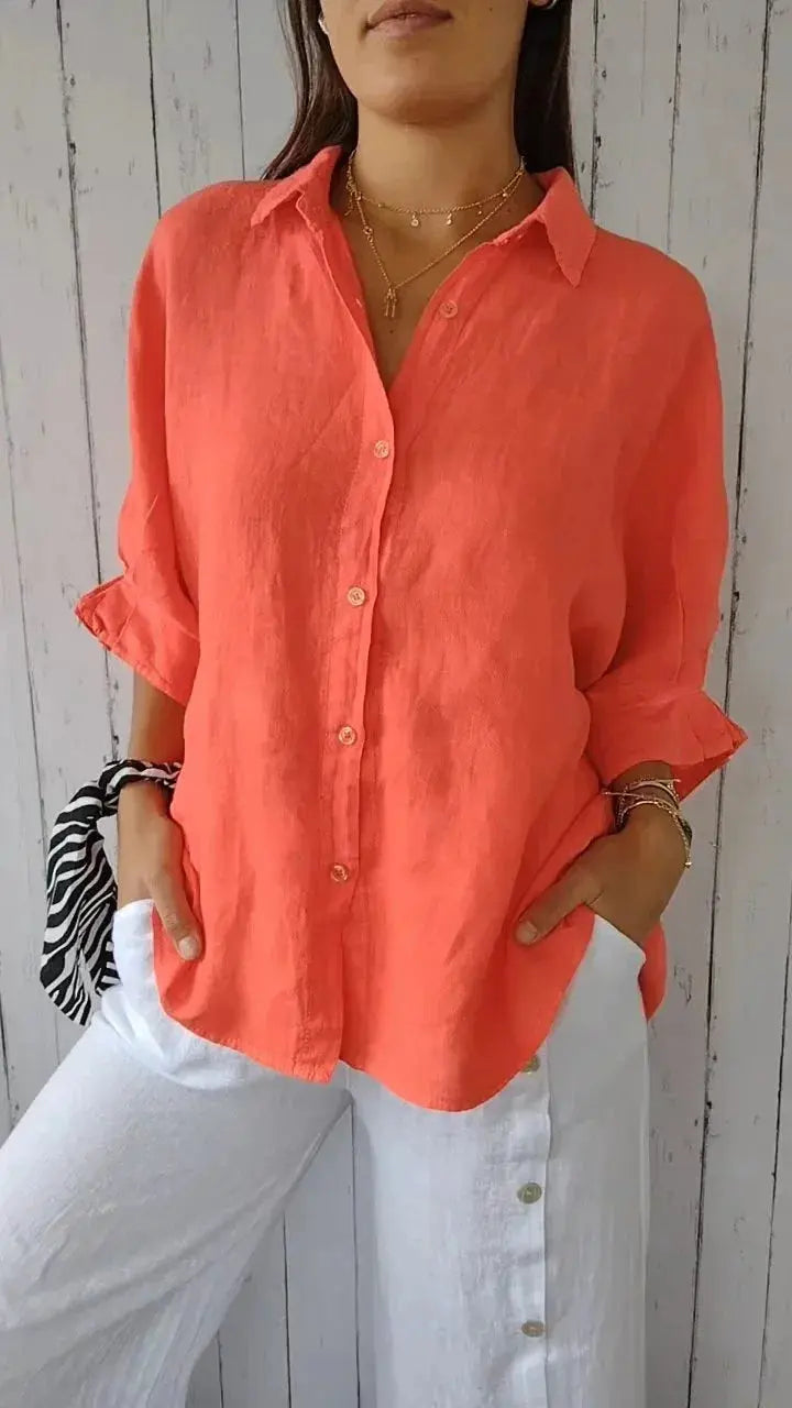 Dames Blouse van Linnen met V-hals en Elegante Details 3