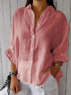 Dames Blouse van Linnen met V-hals en Elegante Details 4