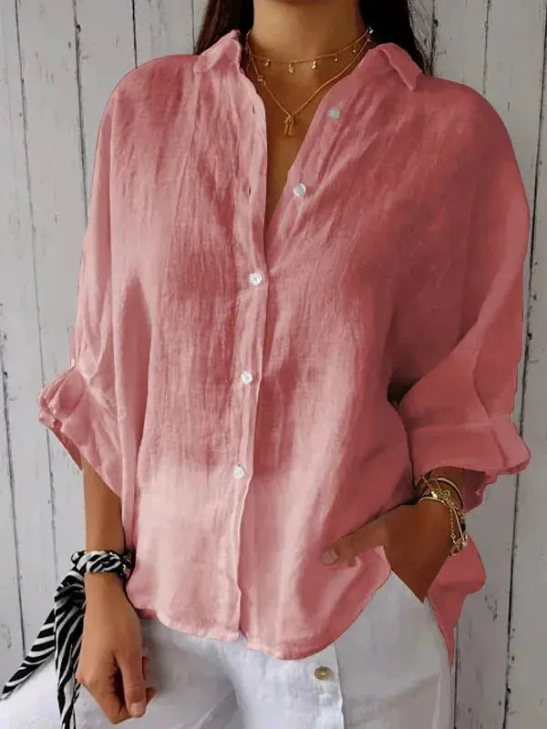 Dames Blouse van Linnen met V-hals en Elegante Details 4