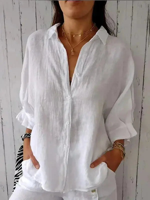 Dames Blouse van Linnen met V-hals en Elegante Details 5