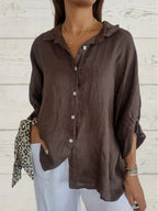 Dames Blouse van Linnen met V-hals en Elegante Details 6