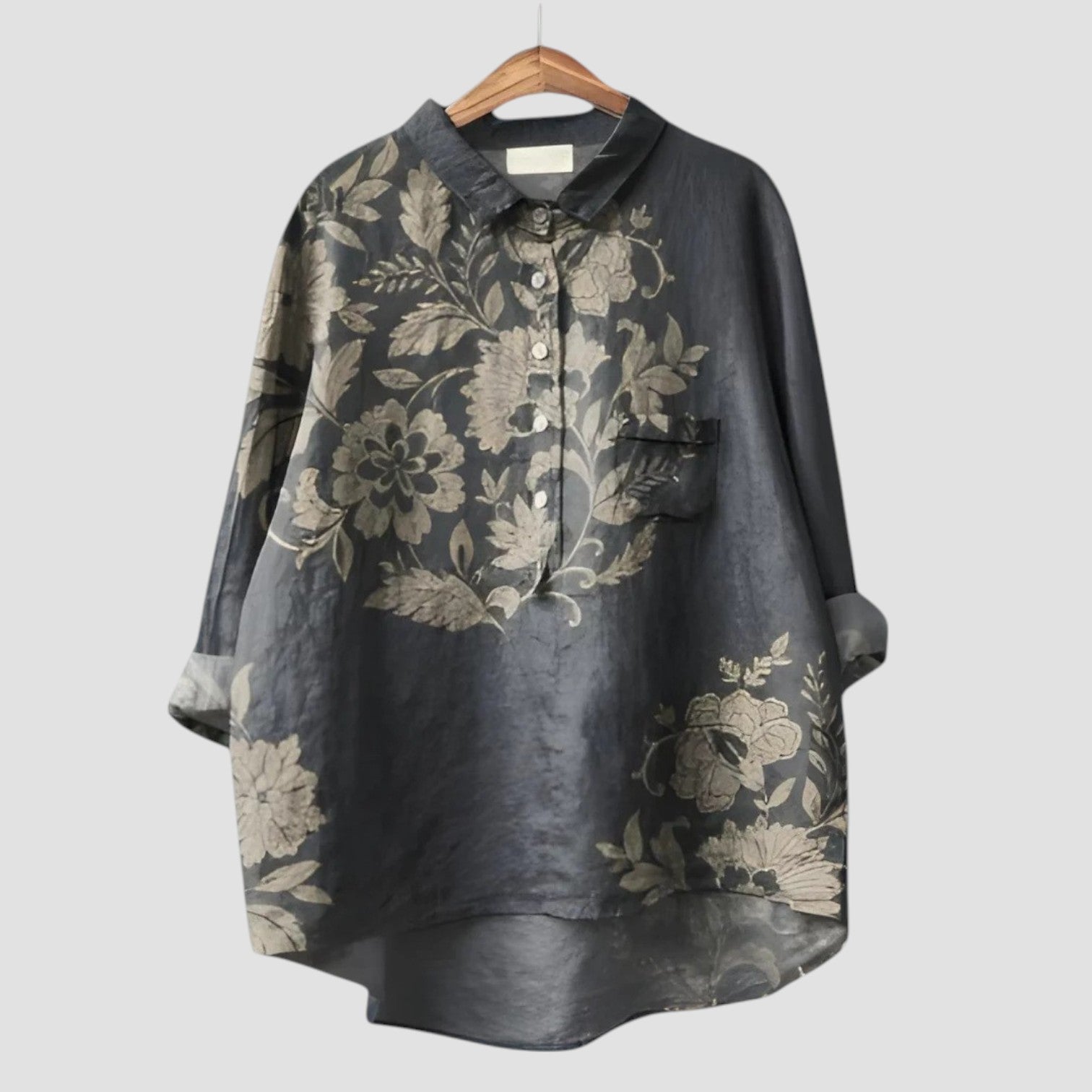 Dames Blouse van Luxe Satijn met Asymmetrische Zoom en Elegant Patroon 0