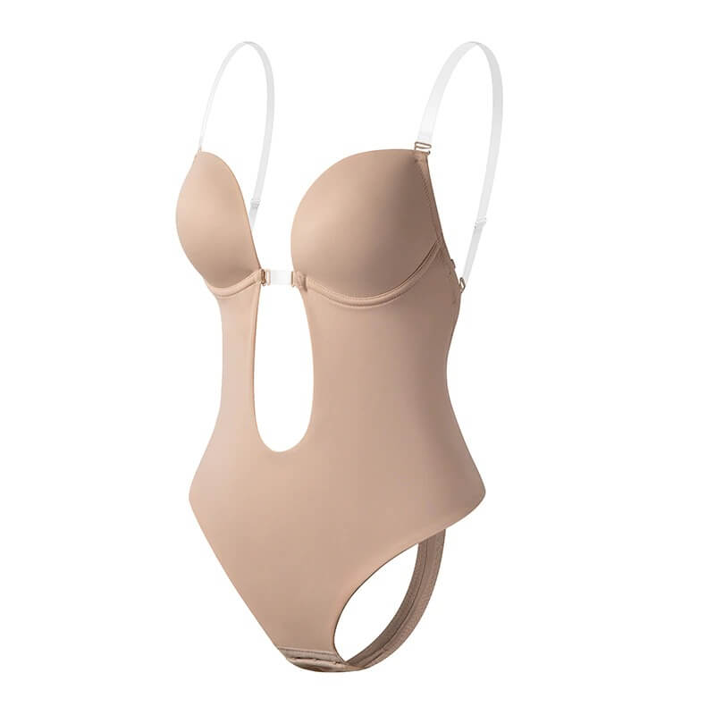 Dames Body Shaper met Diepe V-Hals en Open Rug Beige Auralie
