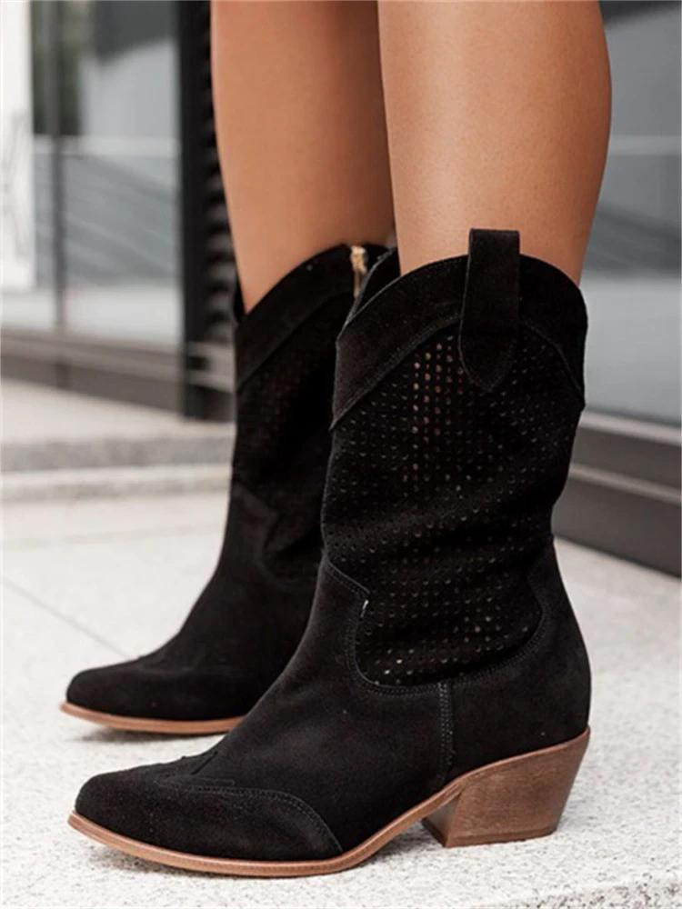Dames Cowboylaarzen met Gaten Zwart Auralie