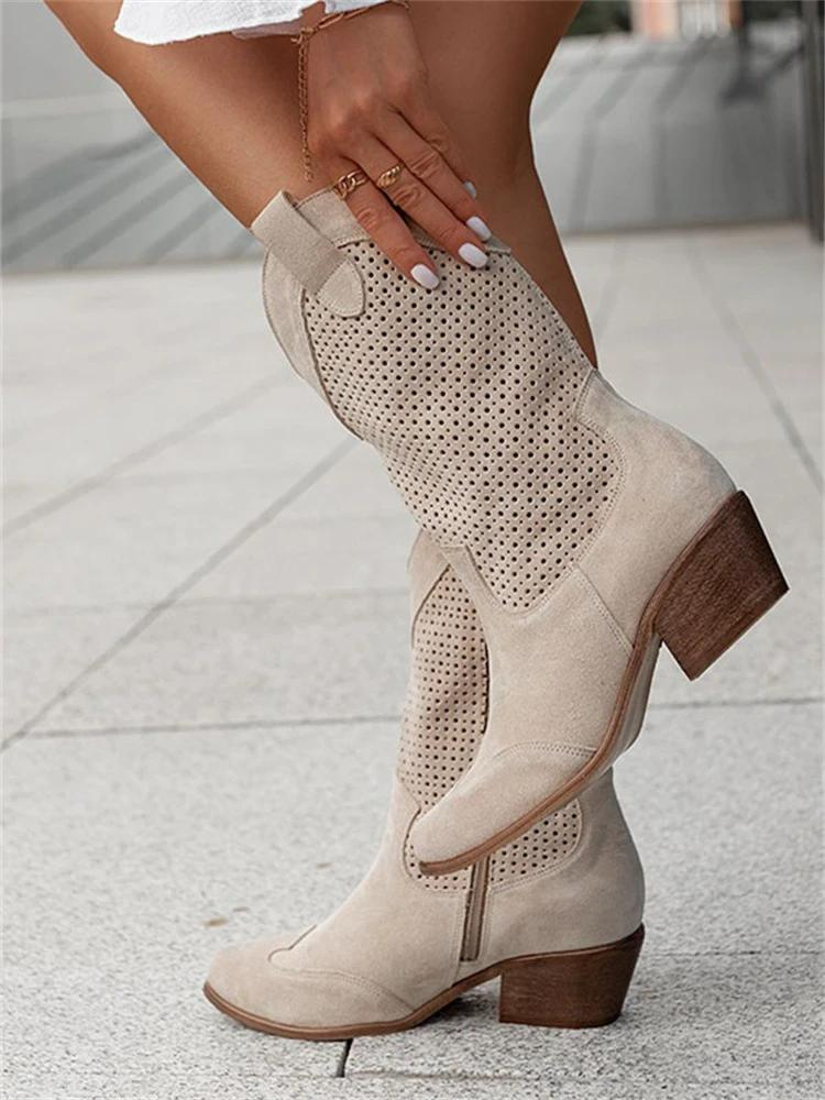 Dames Cowboylaarzen met Gaten Khaki Auralie