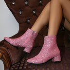 Dames Enkellaarsjes met Glitterafwerking en Hak Ritssluiting Roze Auralie