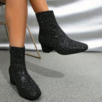 Dames Enkellaarsjes met Glitterafwerking en Hak Ritssluiting Auralie