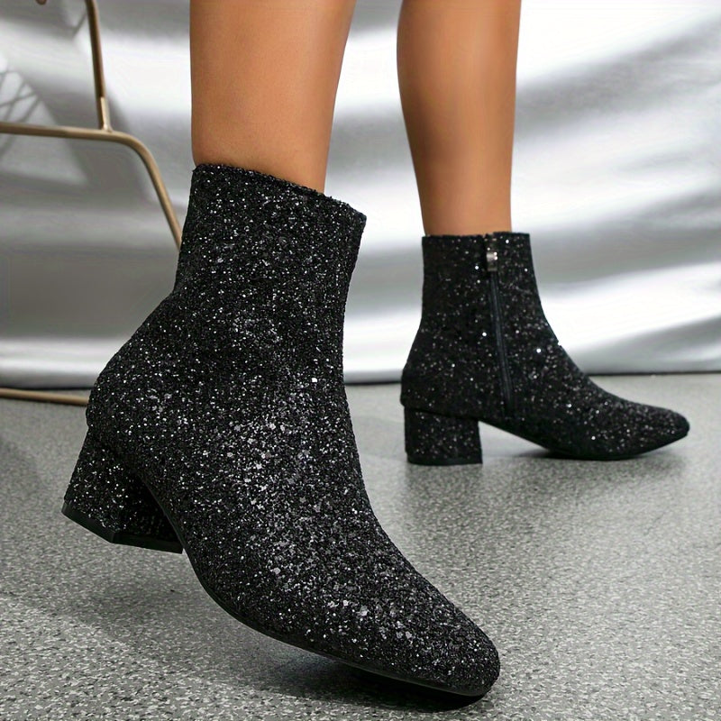 Dames Enkellaarsjes met Glitterafwerking en Hak Ritssluiting Auralie
