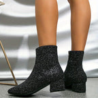 Dames Enkellaarsjes met Glitterafwerking en Hak Ritssluiting Auralie