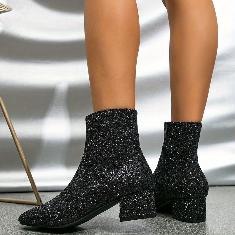 Dames Enkellaarsjes met Glitterafwerking en Hak Ritssluiting Auralie