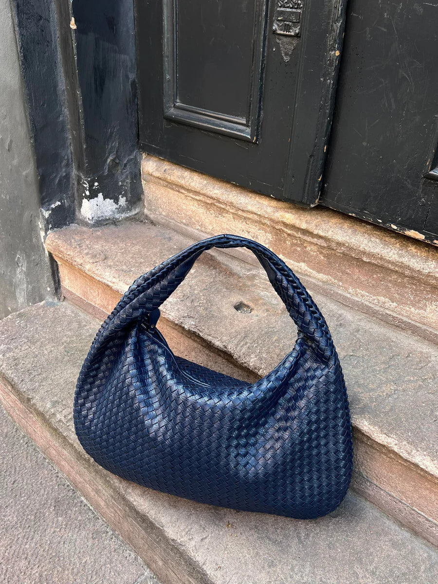 Dames Gevlochten Schoudertas Marineblauw Auralie