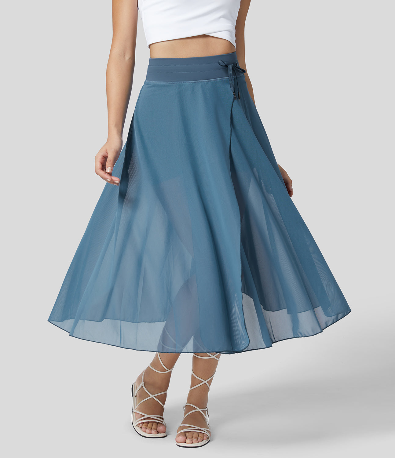 Dames Hoge Taille Lange Skort Blauw Auralie