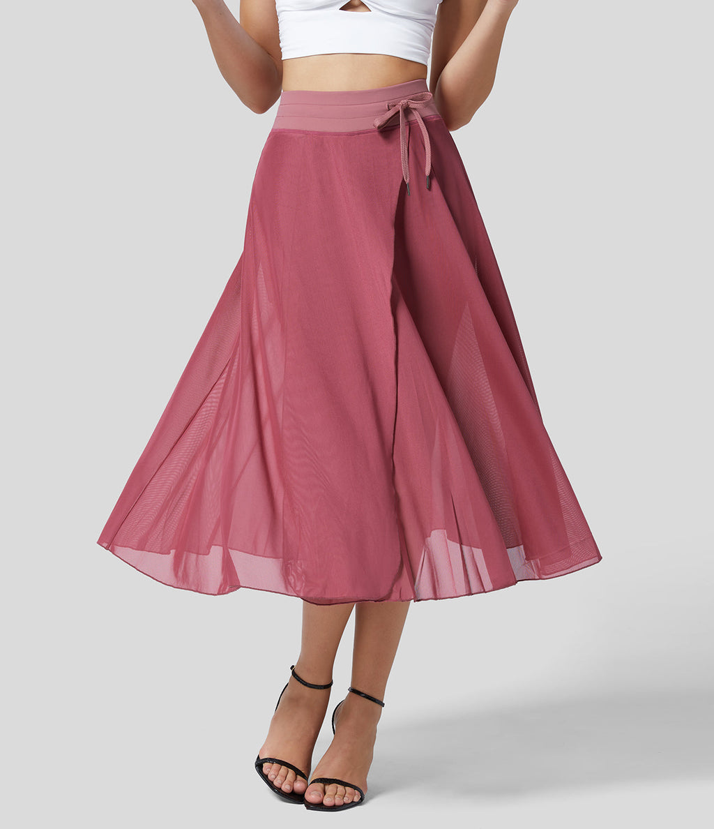 Dames Hoge Taille Lange Skort Roze Auralie