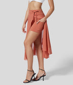Dames Hoge Taille Lange Skort Oranje Auralie