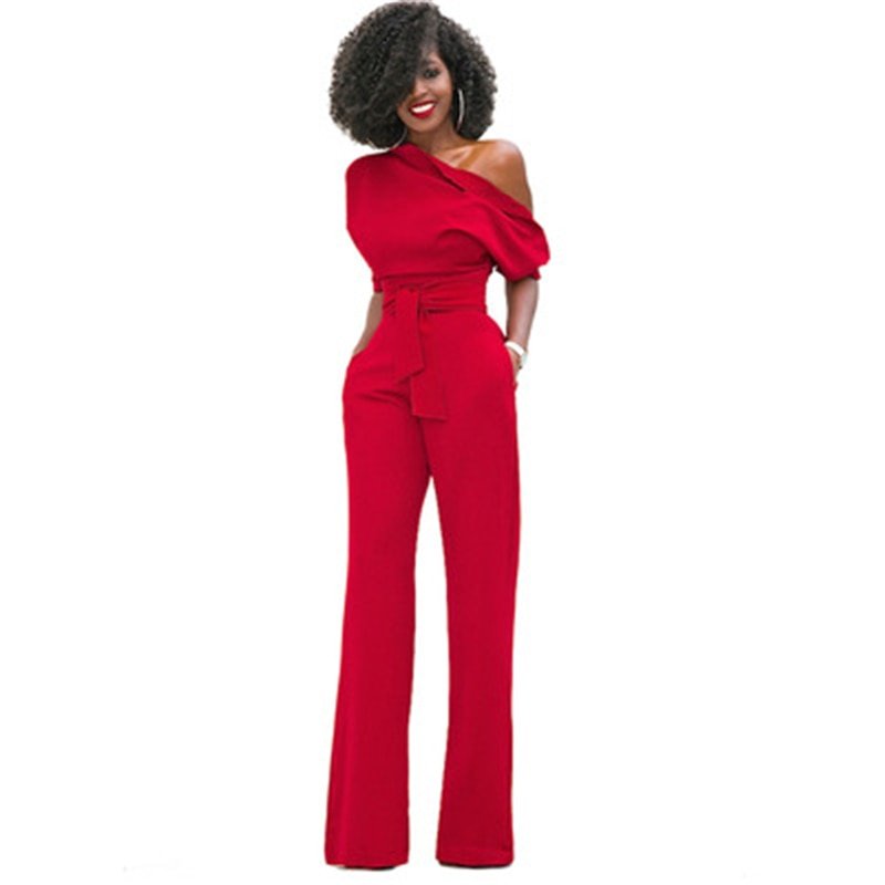 Dames Jumpsuit met Asymmetrische Hals Rood Auralie