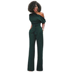Dames Jumpsuit met Asymmetrische Hals Legergroen Auralie