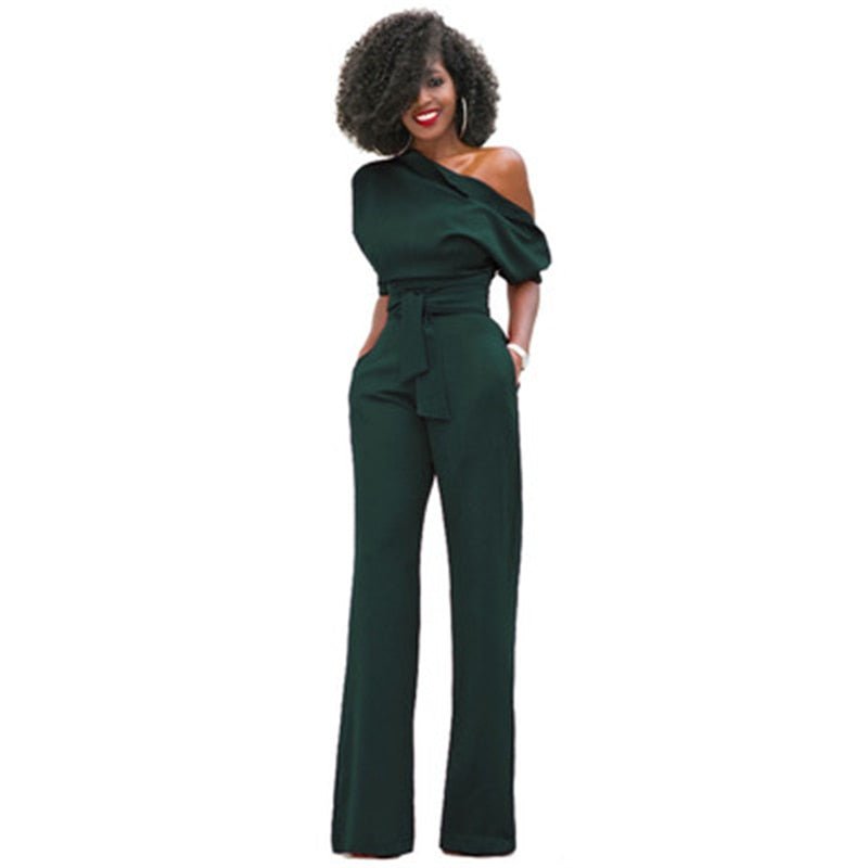 Dames Jumpsuit met Asymmetrische Hals Legergroen Auralie