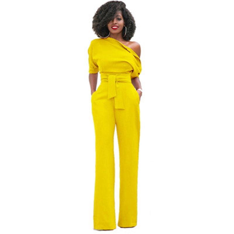 Dames Jumpsuit met Asymmetrische Hals Geel Auralie