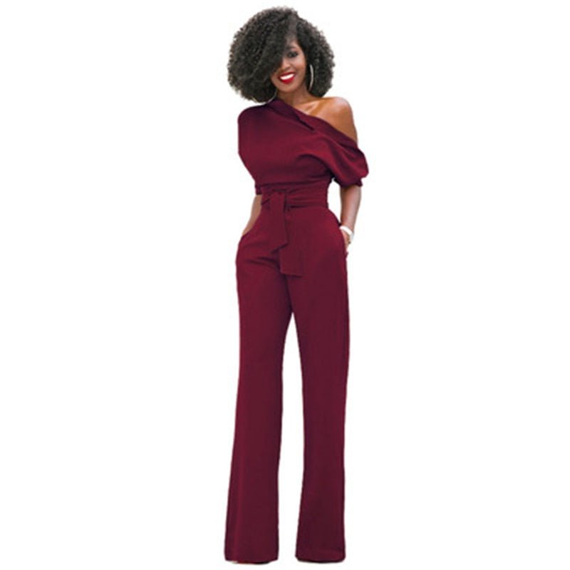 Dames Jumpsuit met Asymmetrische Hals Wijnrood Auralie