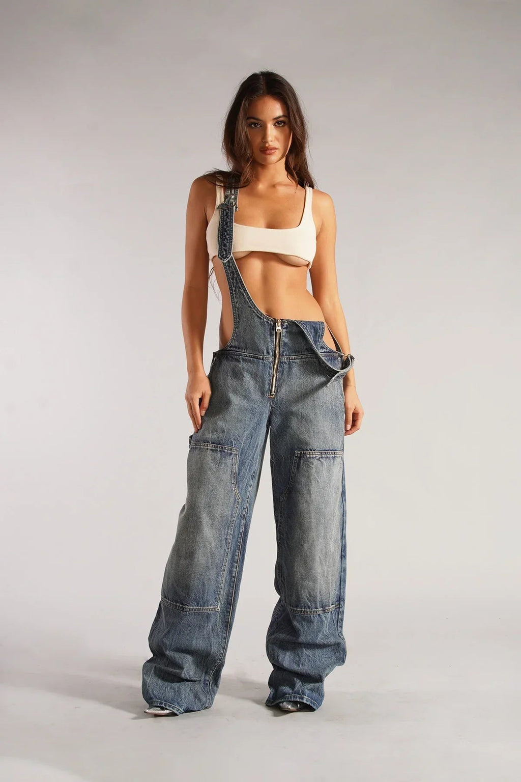 Dames Jumpsuit Mouwloos van Denim met Wijde Pijpen Cowboystijl Auralie