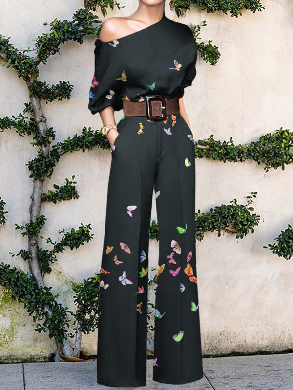Dames Asymmetrische Jumpsuit met Wijde Pijpen Zwart Auralie