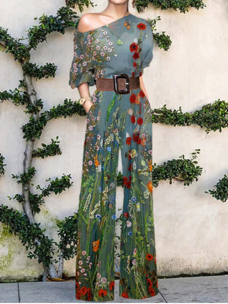 Dames Asymmetrische Jumpsuit met Wijde Pijpen Groen Auralie