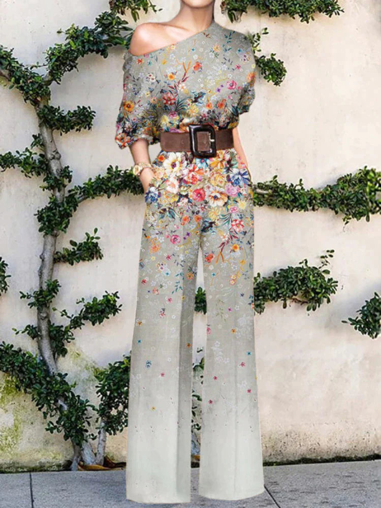 Dames Asymmetrische Jumpsuit met Wijde Pijpen Grijs Auralie