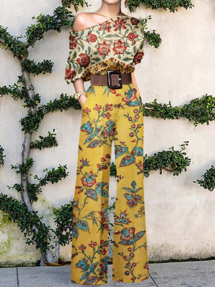 Dames Asymmetrische Jumpsuit met Wijde Pijpen Geel Auralie