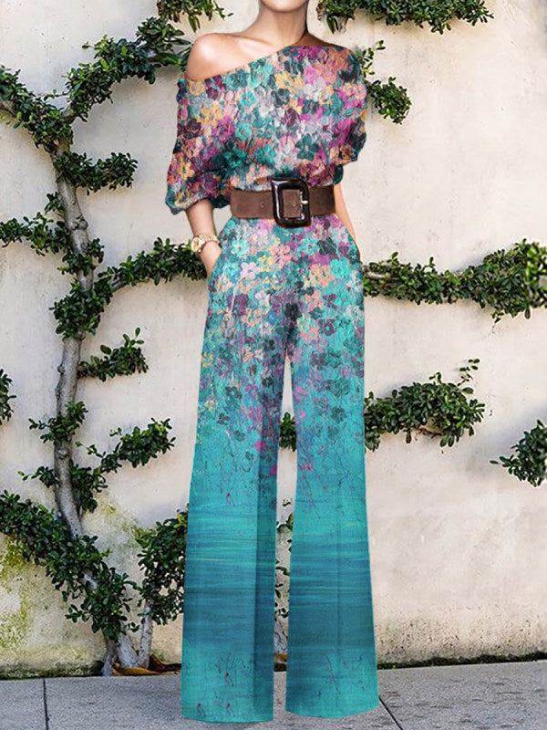 Dames Asymmetrische Jumpsuit met Wijde Pijpen Blauw Auralie