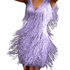 Dames Gala Glitterjurk met Kwastjes en Pailletten Paars Auralie