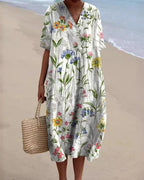 Dames Zomerse Jurk met V-hals en Bloemenprint Wit Auralie