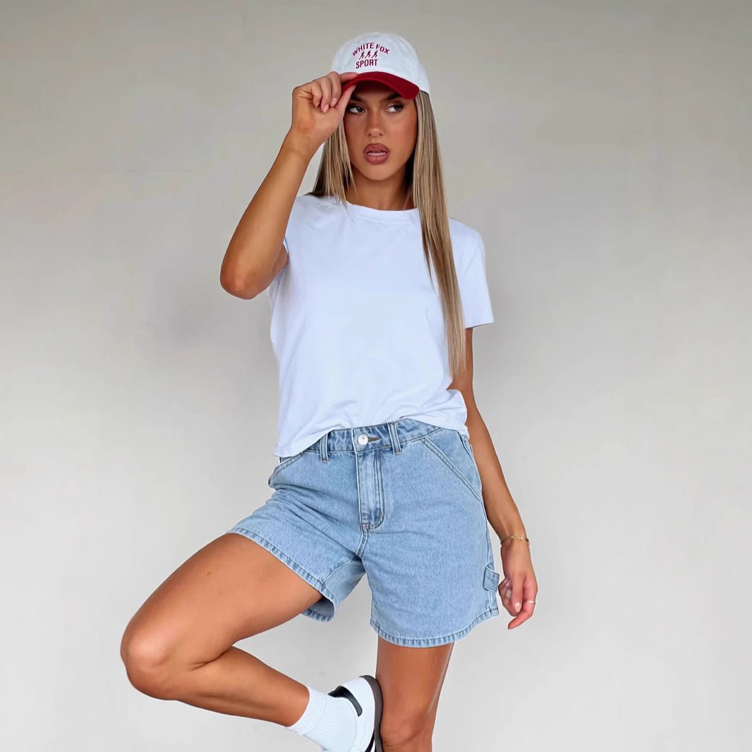 Dames Korte Spijkerbroek Relaxed Fit lichtblauw Auralie