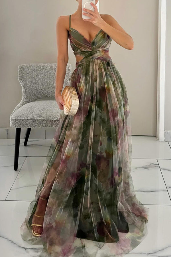 Dames Maxi Zomerjurk met Bloemenprint Groen Auralie
