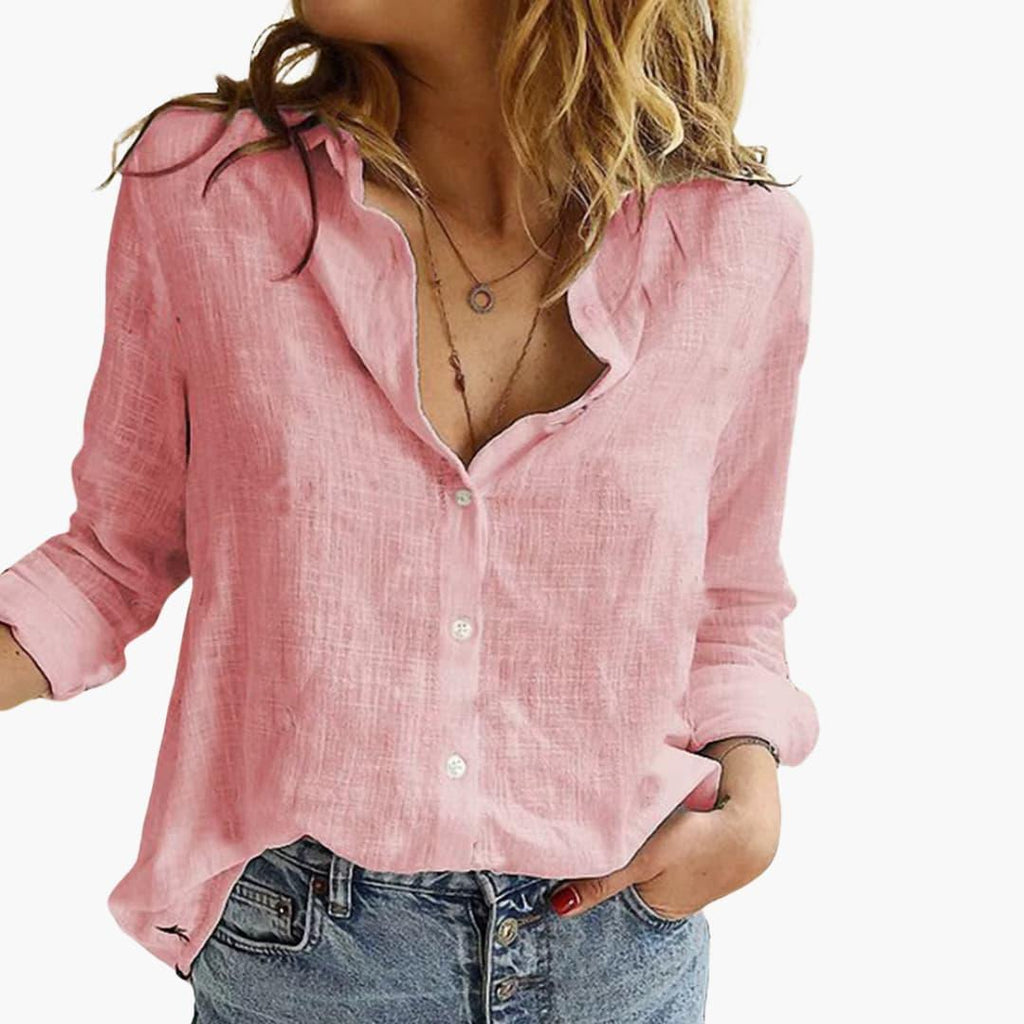 Dames Linnen Blouse met Losse Pasvorm voor Casual en Elegante Look Roze Auralie
