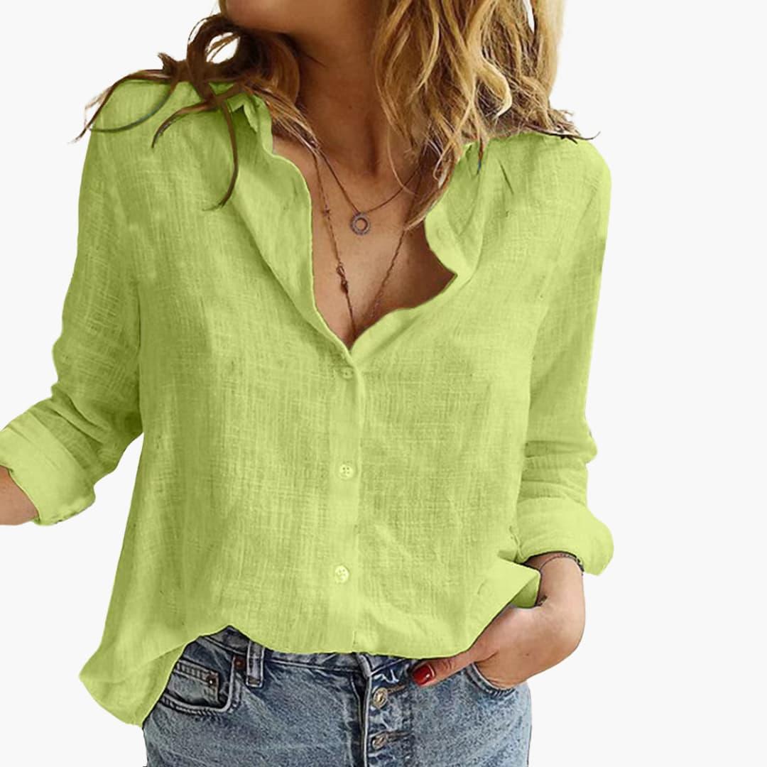 Dames Linnen Blouse met Losse Pasvorm voor Casual en Elegante Look Groen Auralie