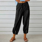 Dames Loungebroek met Elastische Taille en Knoopdetails 0