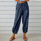 Dames Loungebroek met Elastische Taille en Knoopdetails 1