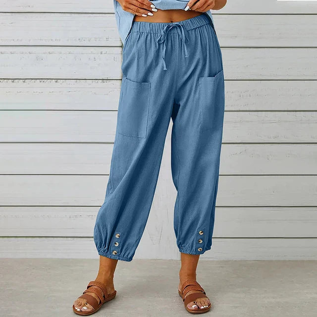 Dames Loungebroek met Elastische Taille en Knoopdetails 2