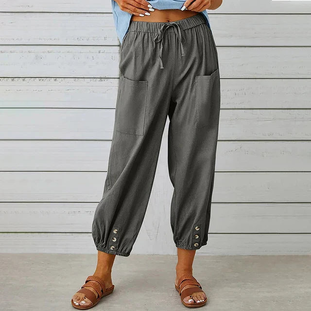 Dames Loungebroek met Elastische Taille en Knoopdetails 3