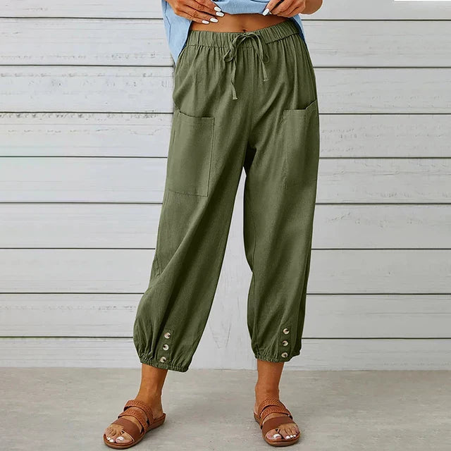 Dames Loungebroek met Elastische Taille en Knoopdetails 4