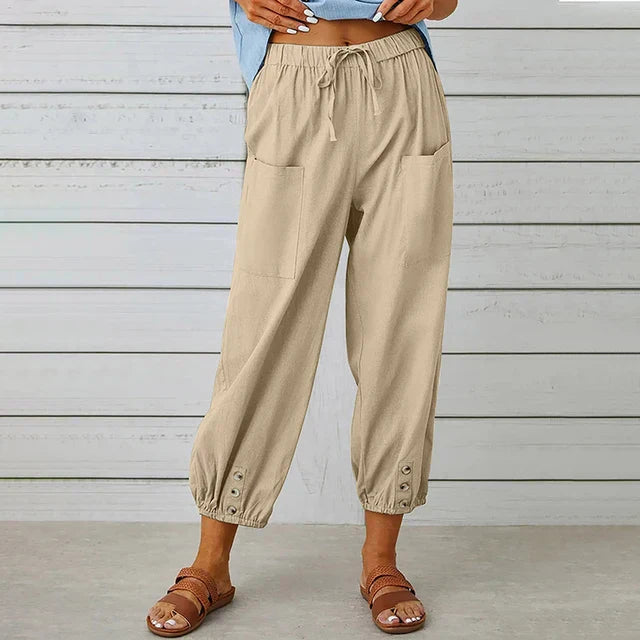 Dames Loungebroek met Elastische Taille en Knoopdetails 5