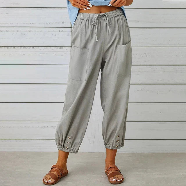 Dames Loungebroek met Elastische Taille en Knoopdetails 7
