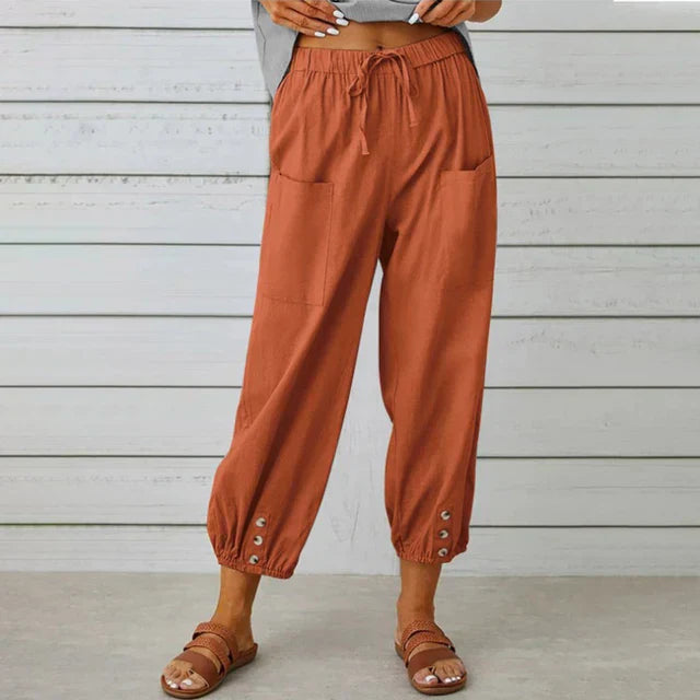 Dames Loungebroek met Elastische Taille en Knoopdetails 8