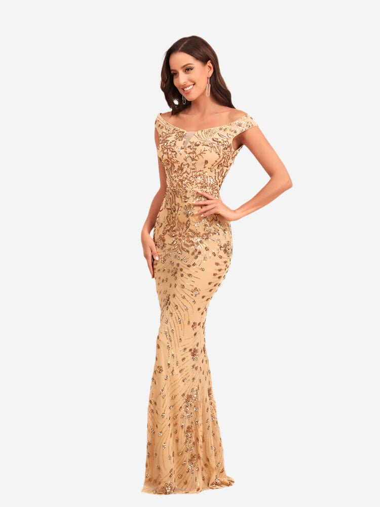 Dames Maxi Glitterjurk met Pailletten Champagne Auralie