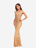 Dames Maxi Glitterjurk met Pailletten Champagne Auralie