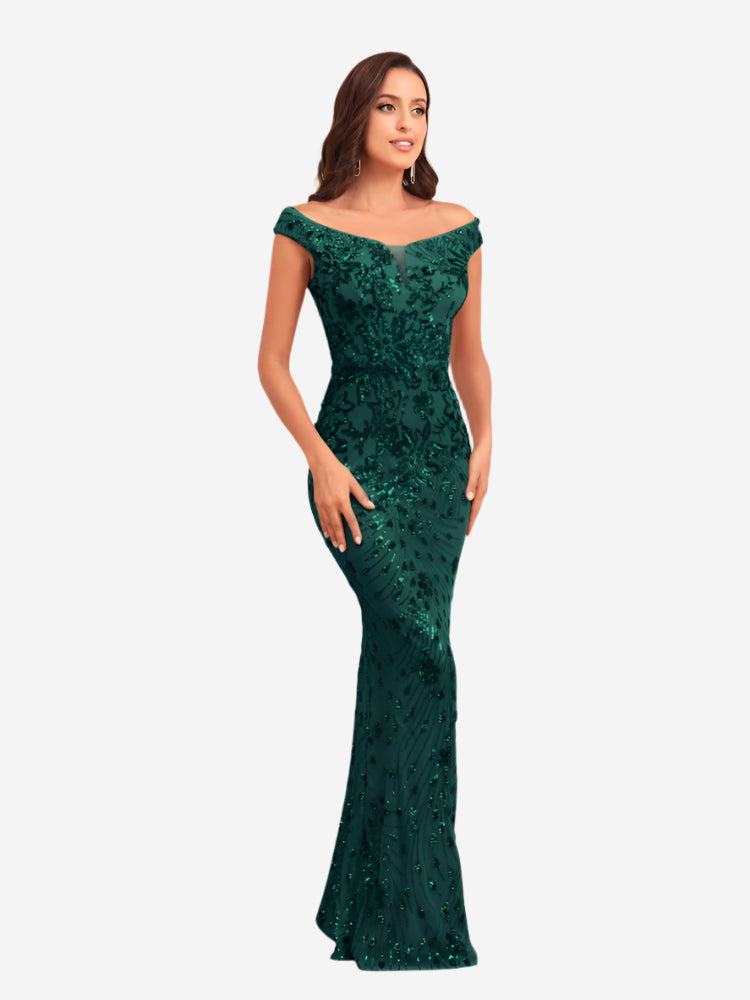 Dames Maxi Glitterjurk met Pailletten Diepgroen Auralie