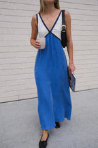 Dames Maxi Zomerjurk met V-hals Blauw Auralie