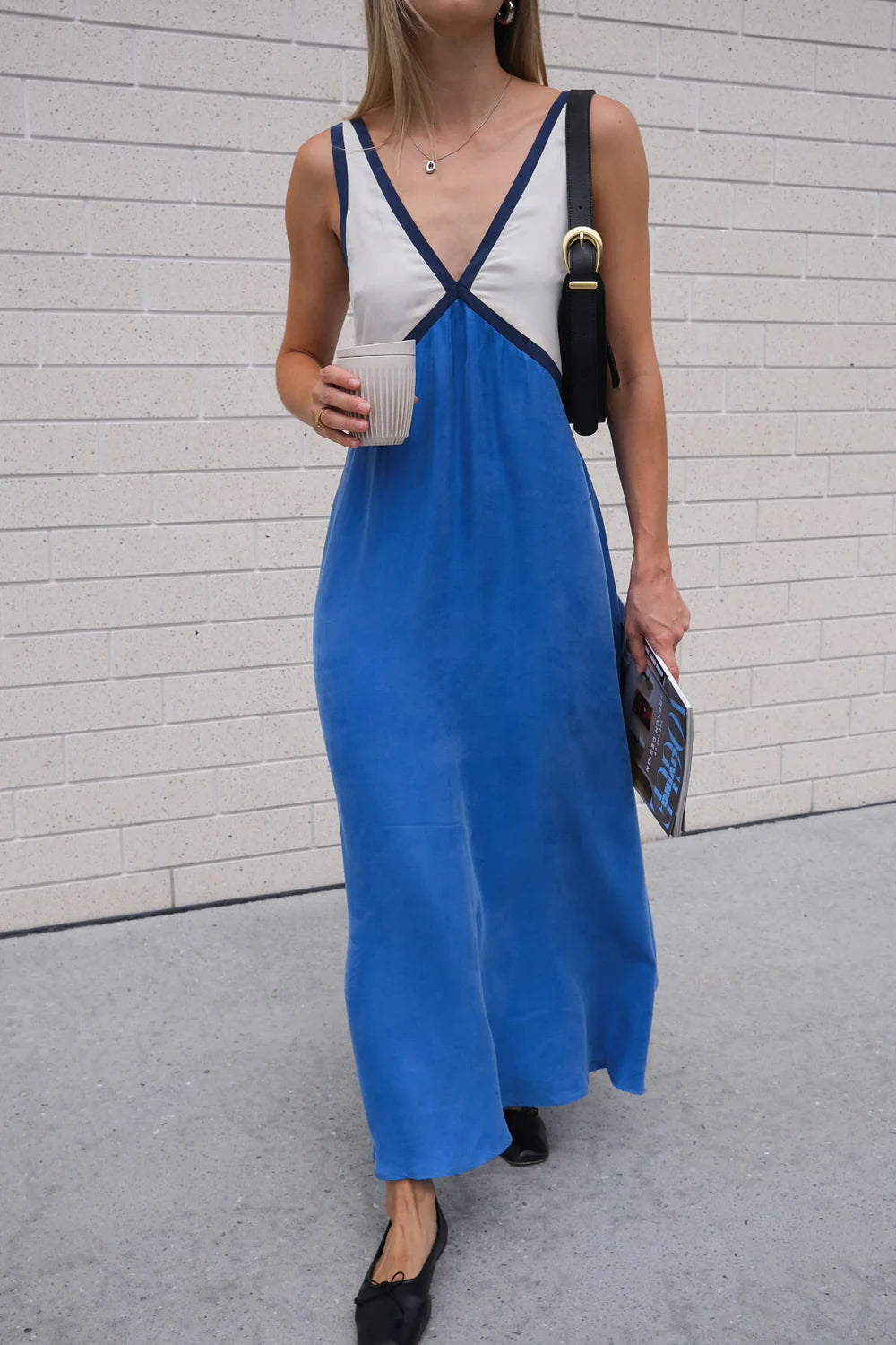 Dames Maxi Zomerjurk met V-hals Blauw Auralie