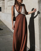 Dames Maxi Zomerjurk met V-hals Bruin Auralie