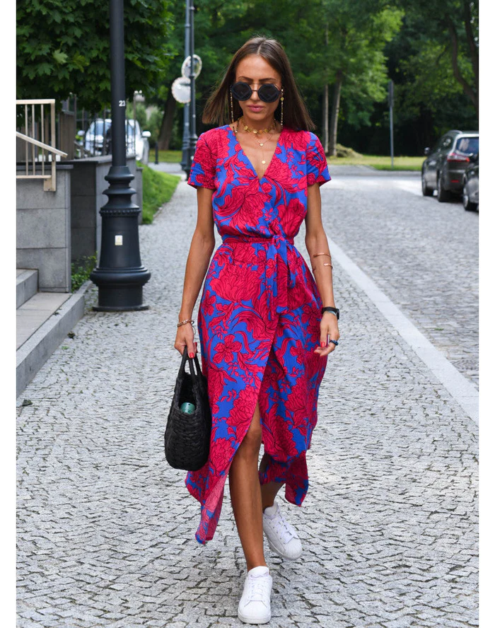 Dames Maxi Jurk met Print voor Zomer Rood Blauw Auralie